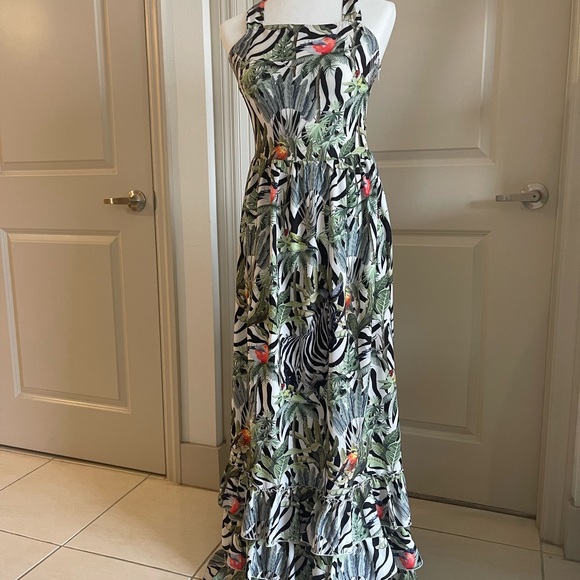 Tropical zebra long dress halter - Picture 6 of 7